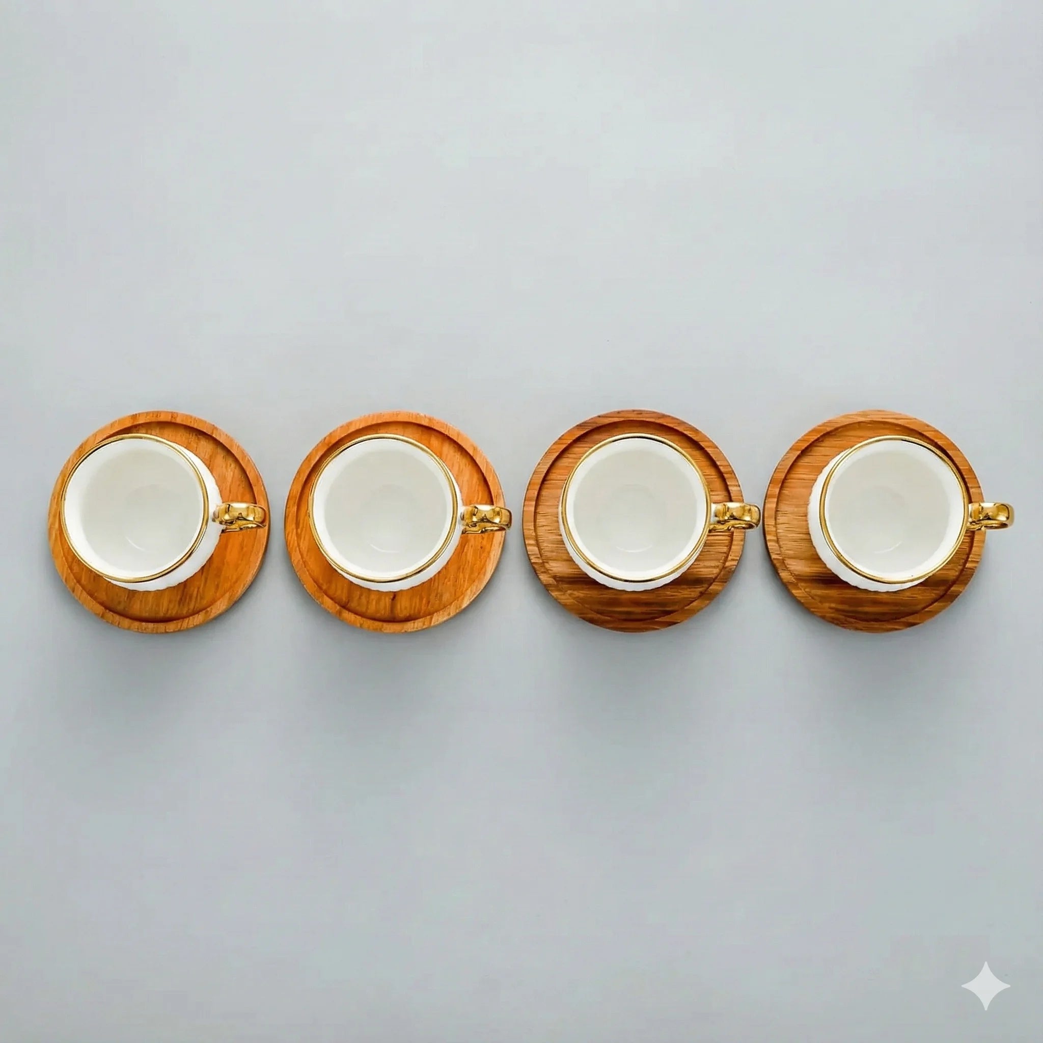 Ceramic Espresso Cups with Wooden Saucers 6 Cups 6 Saucers