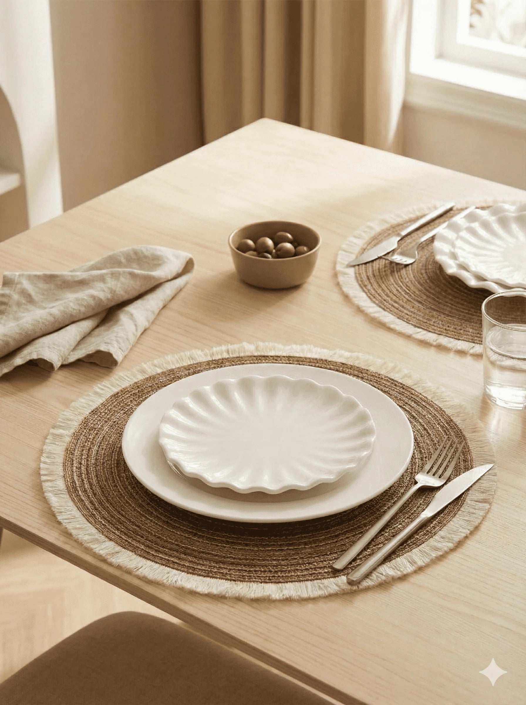 Round Woven Table Placemats Natural Tone 4 Pieces