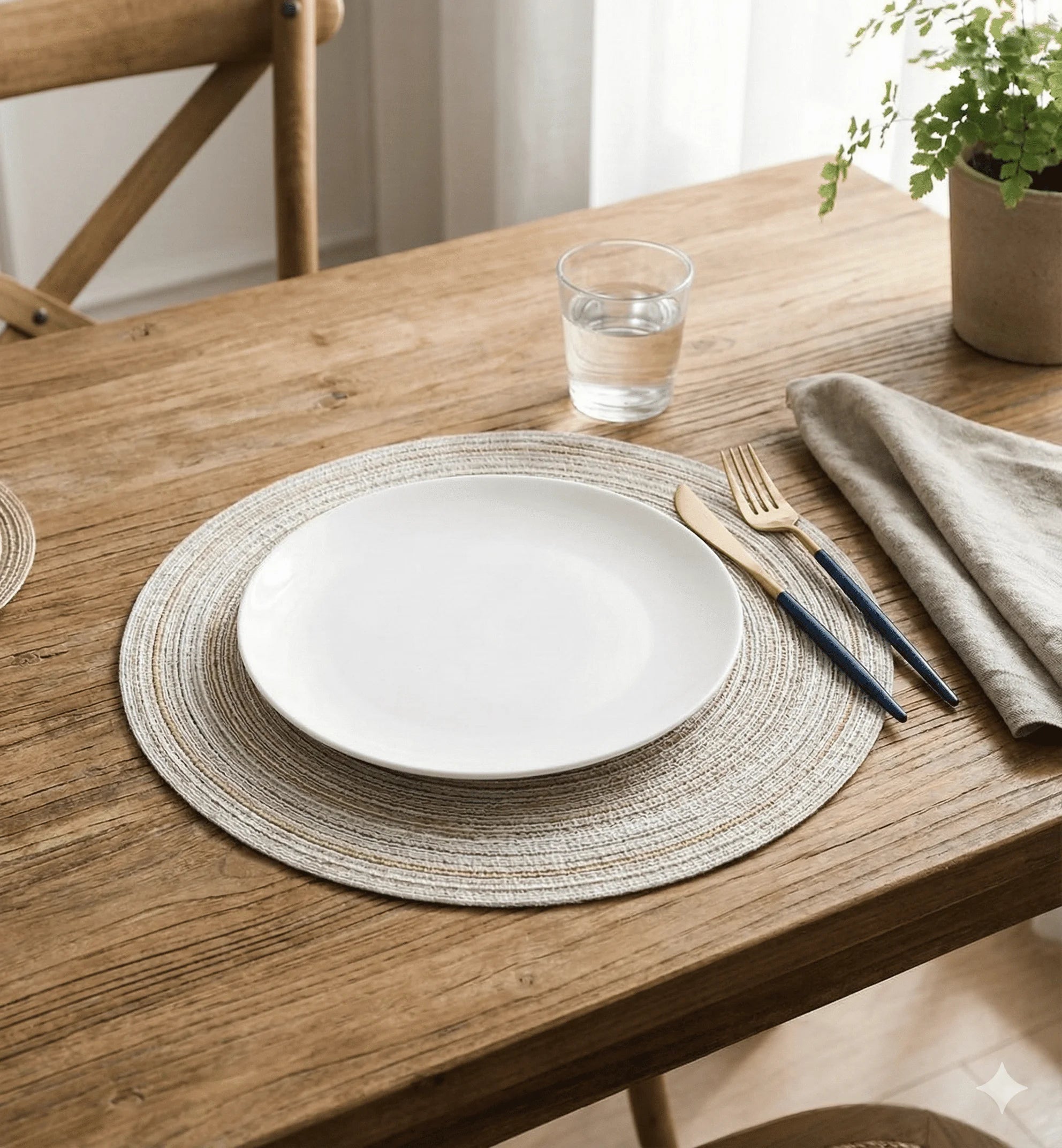 Round Woven Linen Table Placemats 6 Pieces