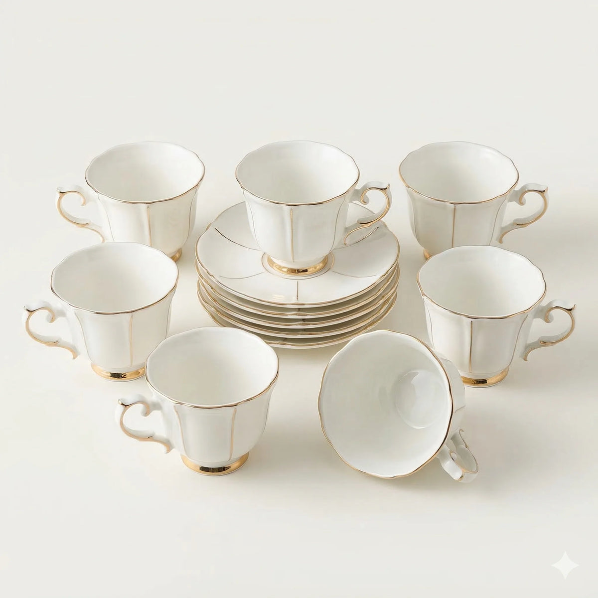 Bone China Tea Cups and Saucers Set of 6