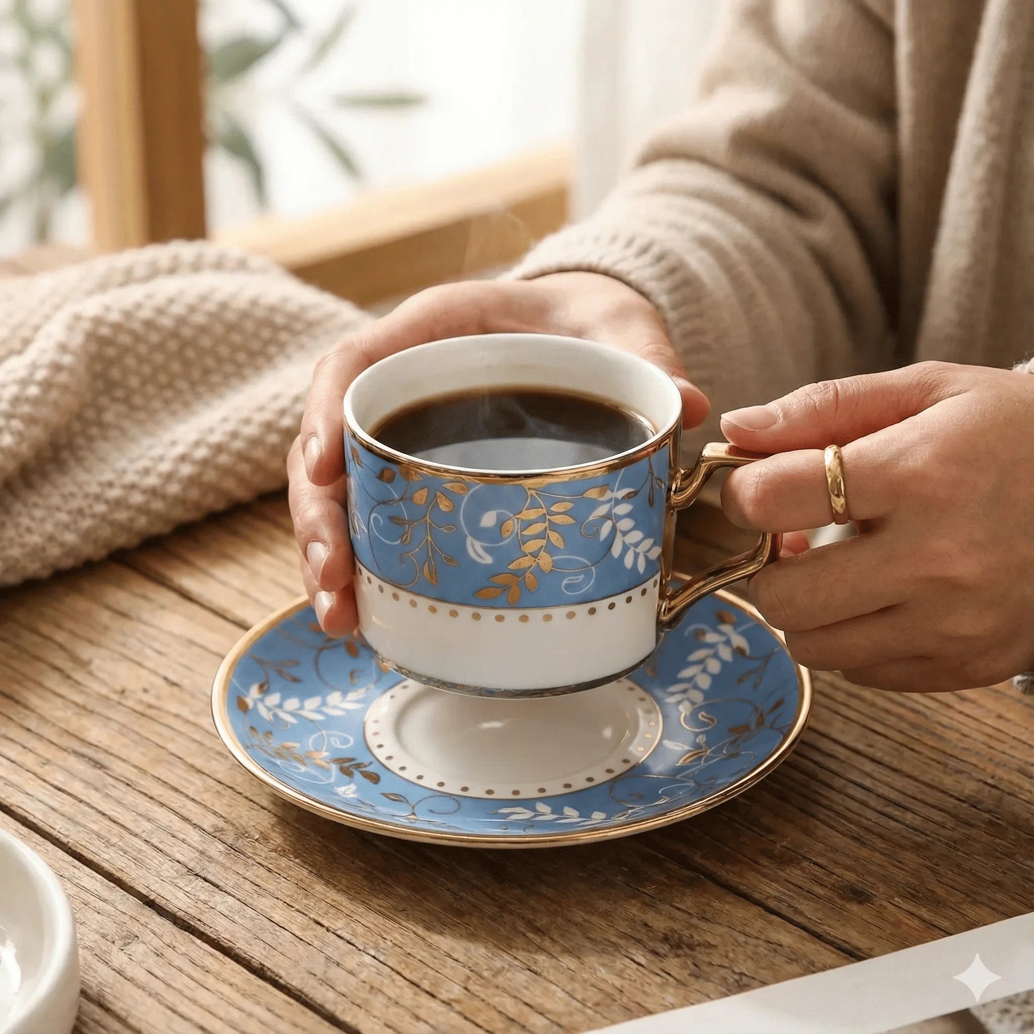 Vintage Floral Tea Cup and Saucer Set Ceramic 6 Piece