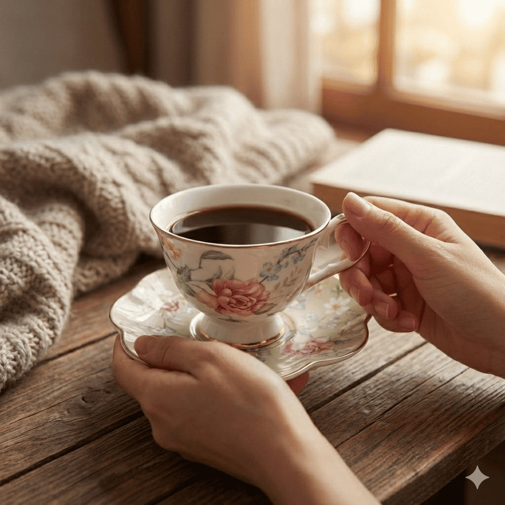 Floral Ceramic Coffee Cups and Saucers 6 Cups 6 Saucers