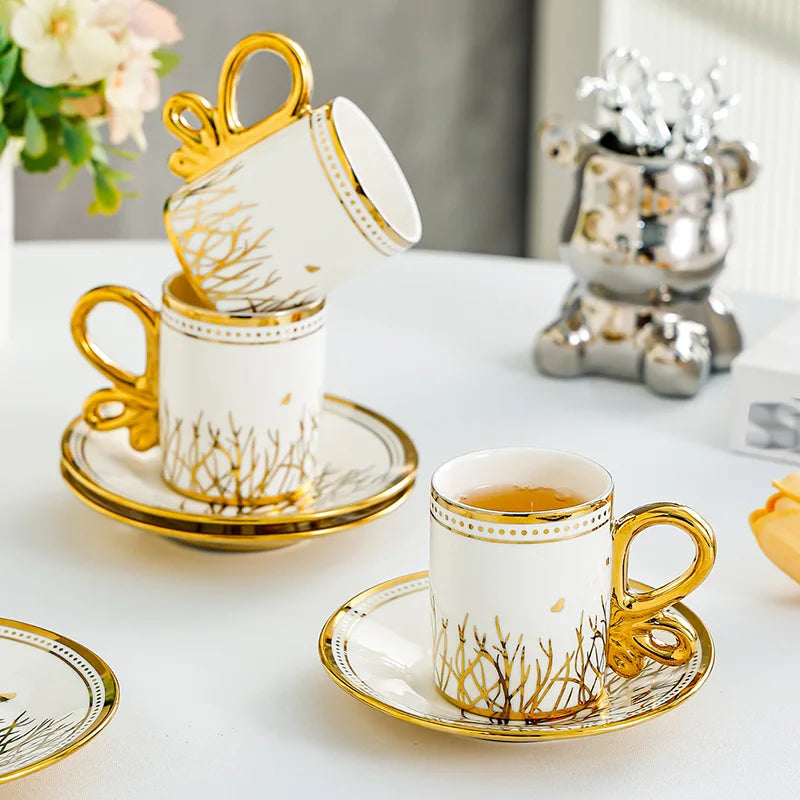 European Gold Ceramic Coffee Cup Set 6pcs