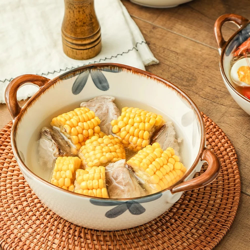 Ceramic Bowl With Handle 1500ml Household Use