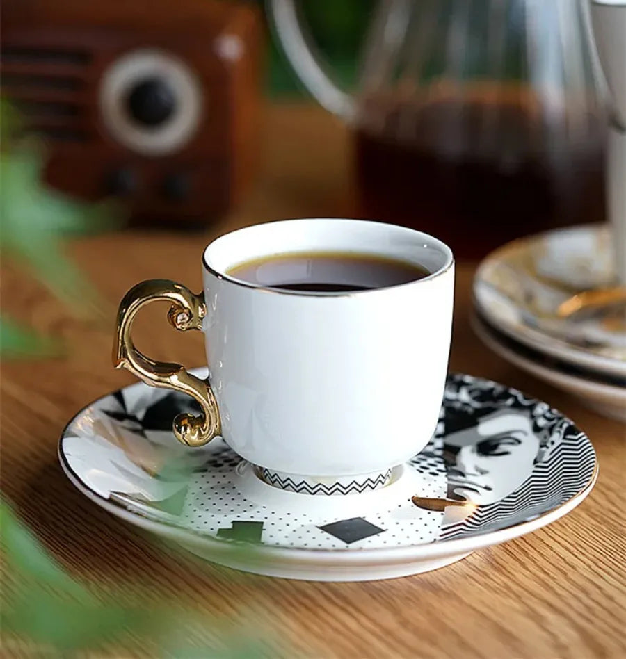 Vintage Bone China Coffee Cup Set (6 Piece)