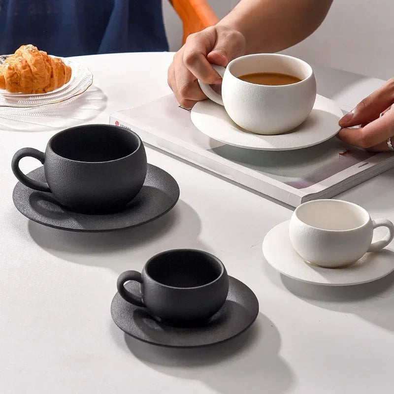 Japanese Black and White Stone Coffee Cup Set