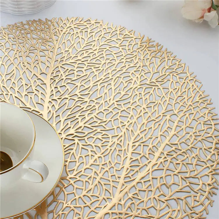 Golden Leaf Pattern PVC Table Mats - Set of 4