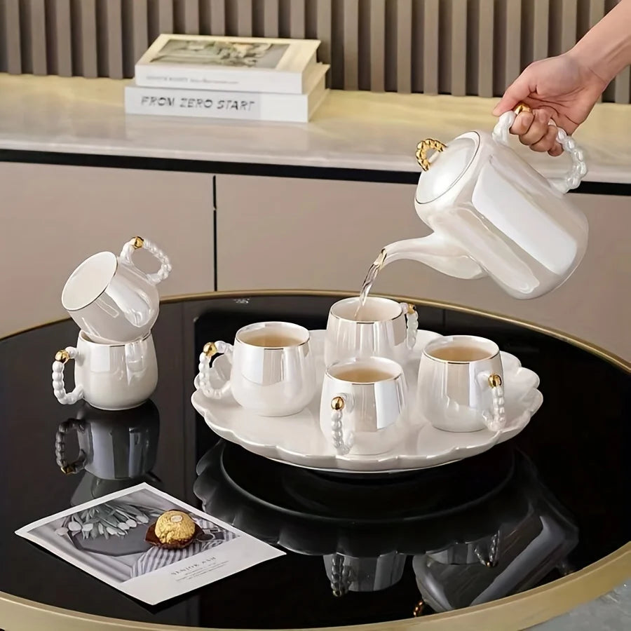European Pearl White Porcelain Tea Set