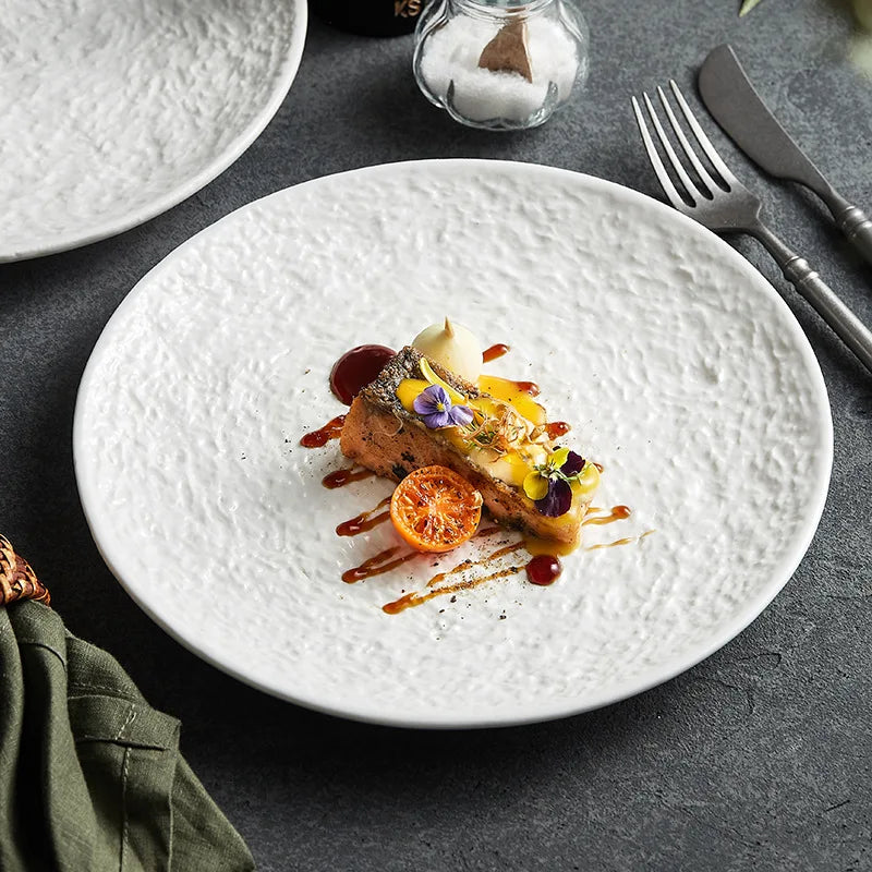 White Ceramic French Plate for Modern Dining