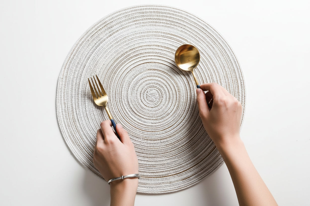 Round Woven Linen Table Placemats 6 Pieces