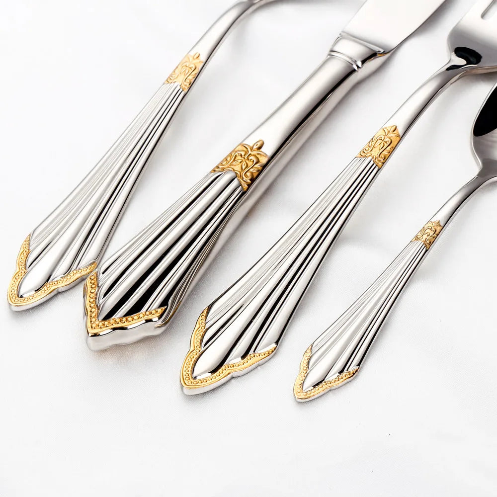 Luxury Gold Plated Stainless Steel Flatware Set