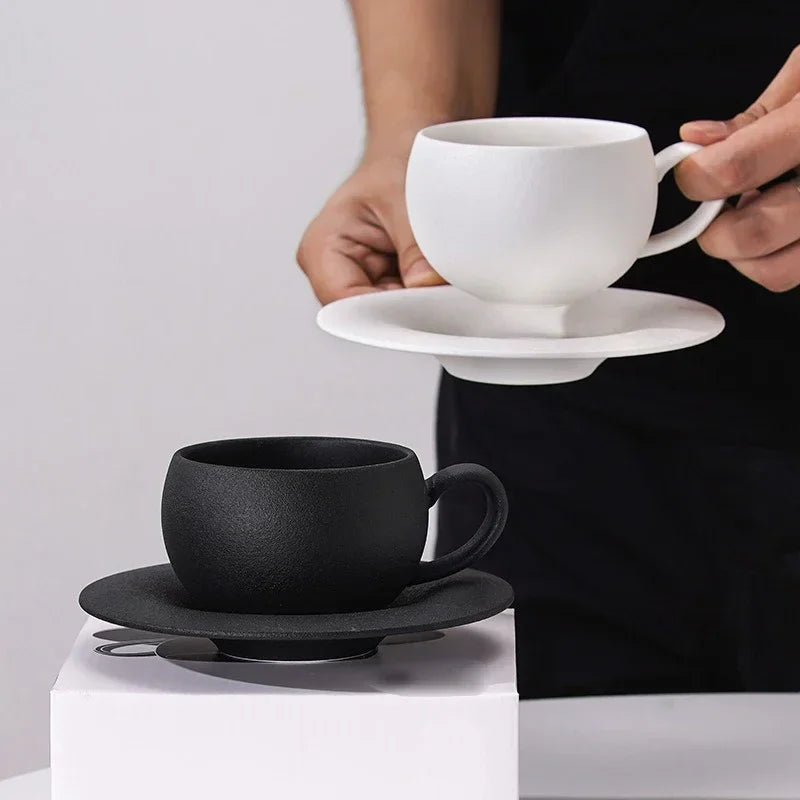 Japanese Black and White Stone Coffee Cup Set