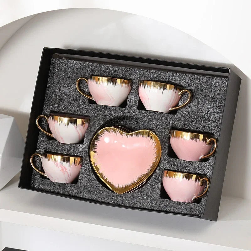 Golden Porcelain Coffee Cup and Saucer Set 6pcs