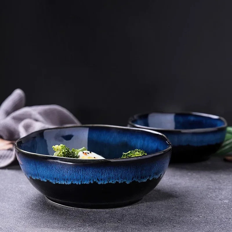 Blue Bone China Handmade Ceramic Bowl