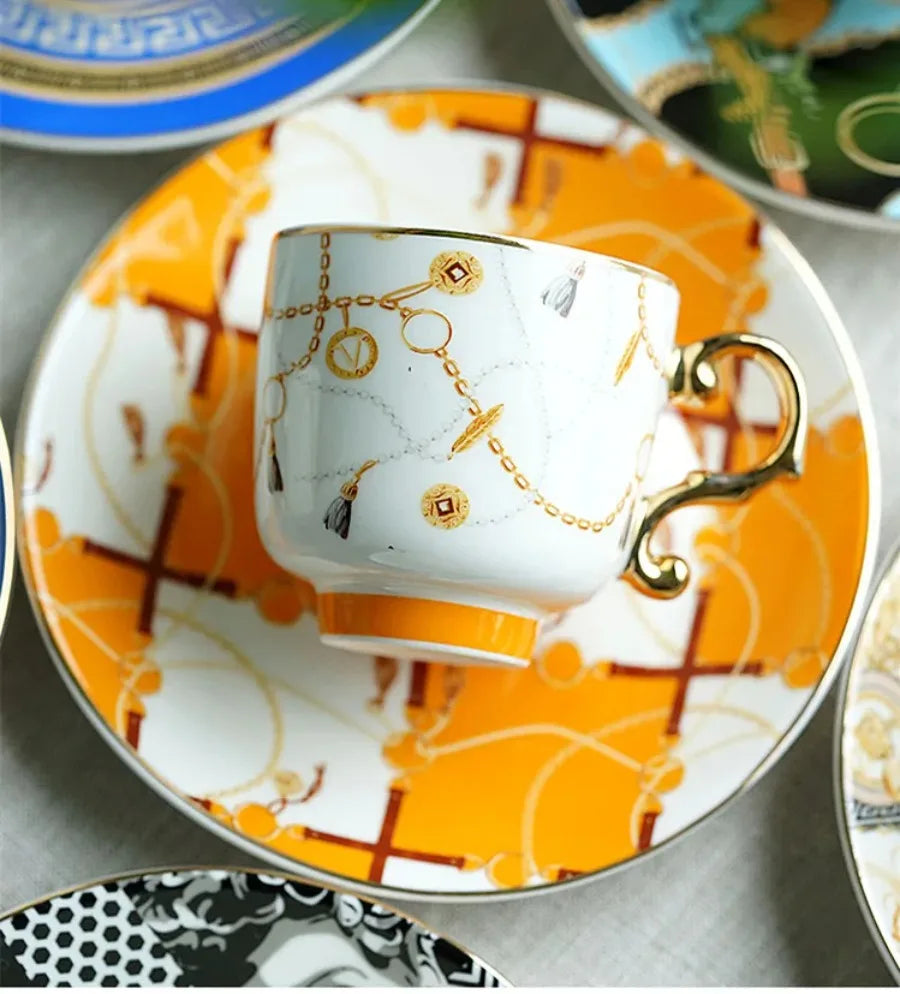 Vintage Bone China Coffee Cup Set (6 Piece)