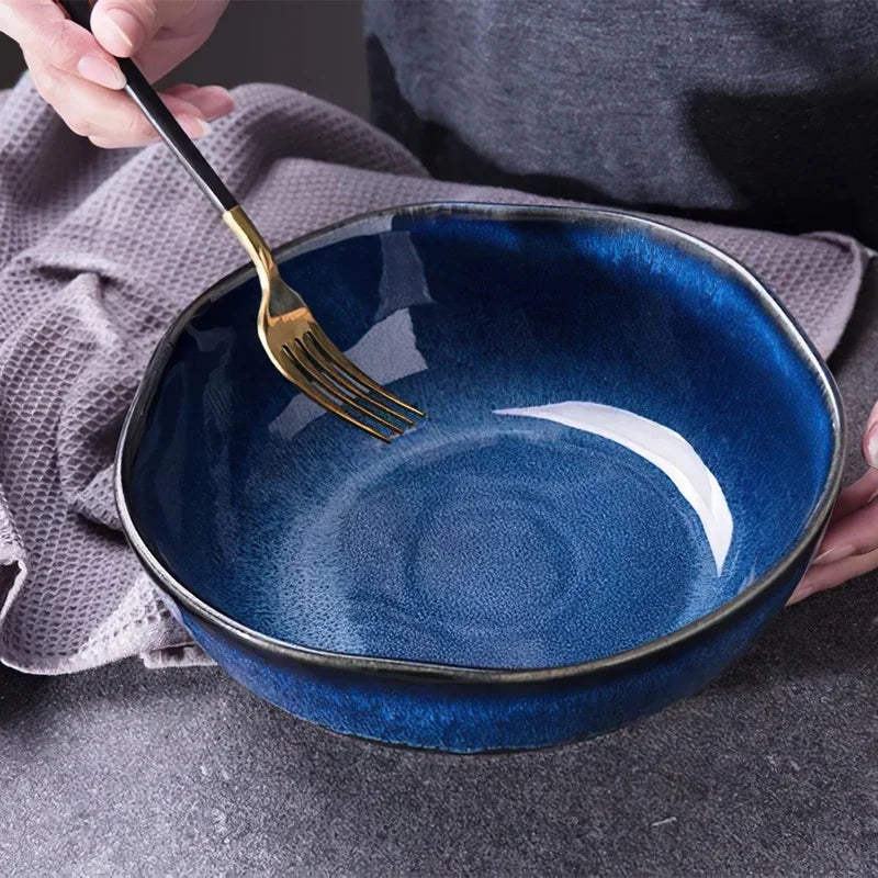 Blue Bone China Handmade Ceramic Bowl