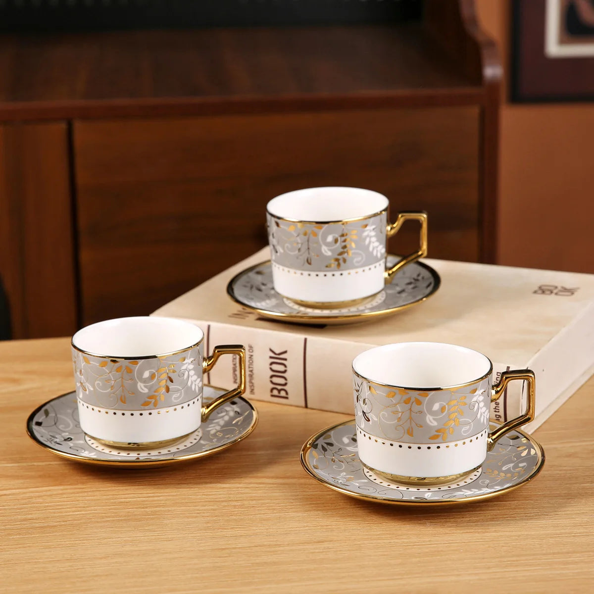 French Retro Ceramic Coffee Cup Set (6 Piece)