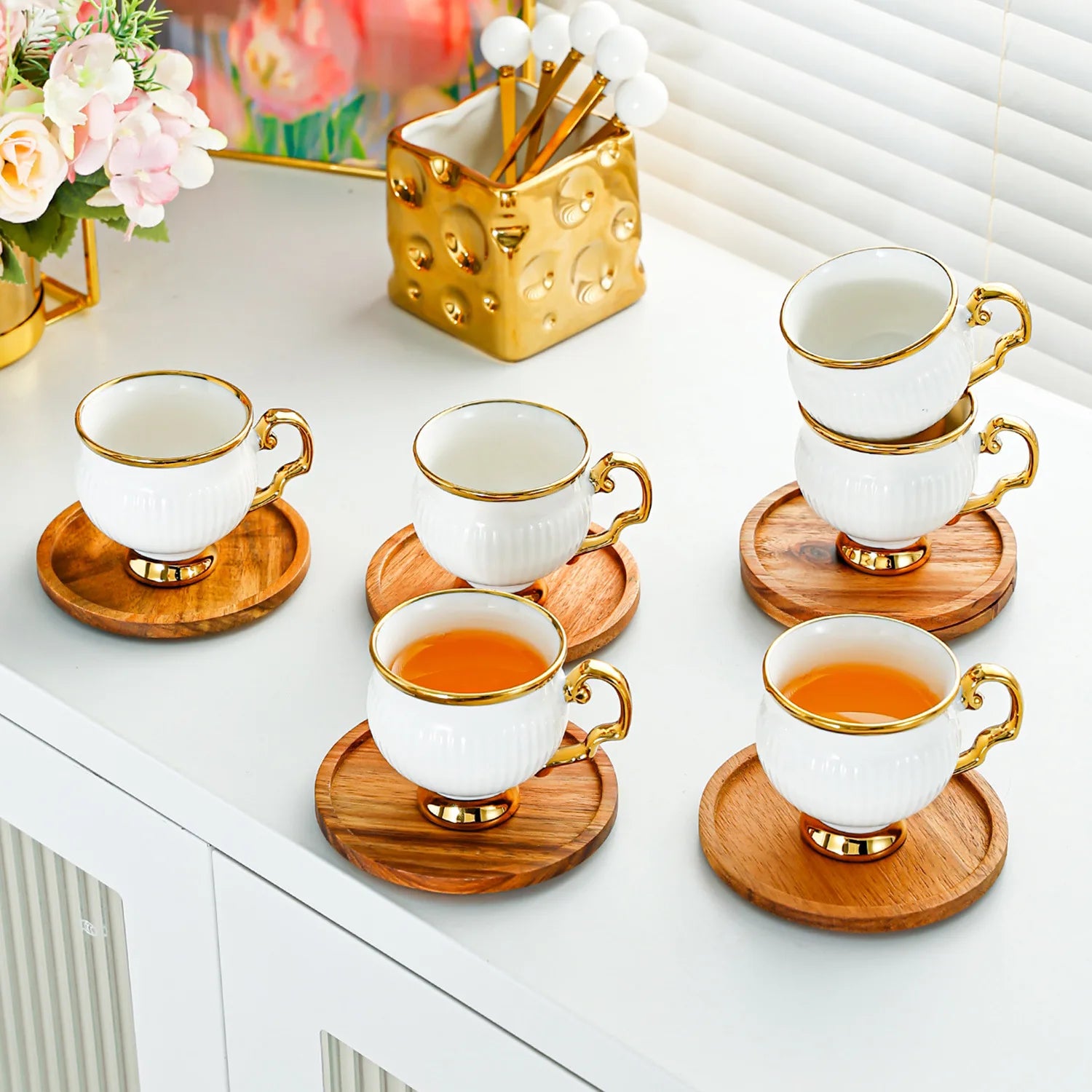 European Gold Edged Espresso Cup Set 6pcs