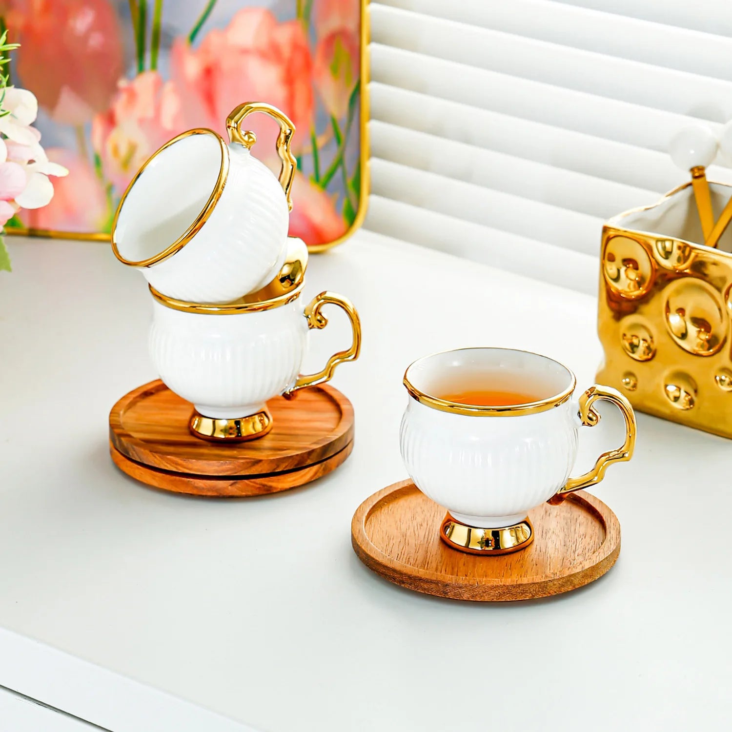 European Gold Edged Espresso Cup Set 6pcs