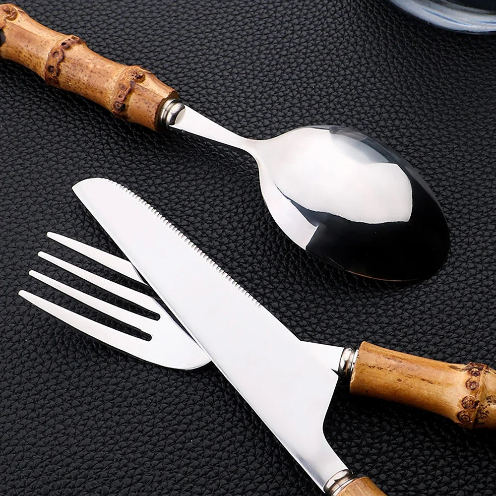 Bamboo Handle Stainless Steel Cutlery Set