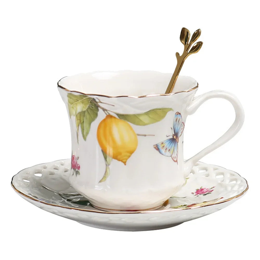 European Ceramic Lemon Butterfly Coffee Cup Set