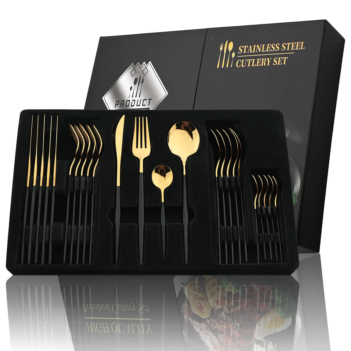 Black and Gold Stainless Steel Cutlery Set