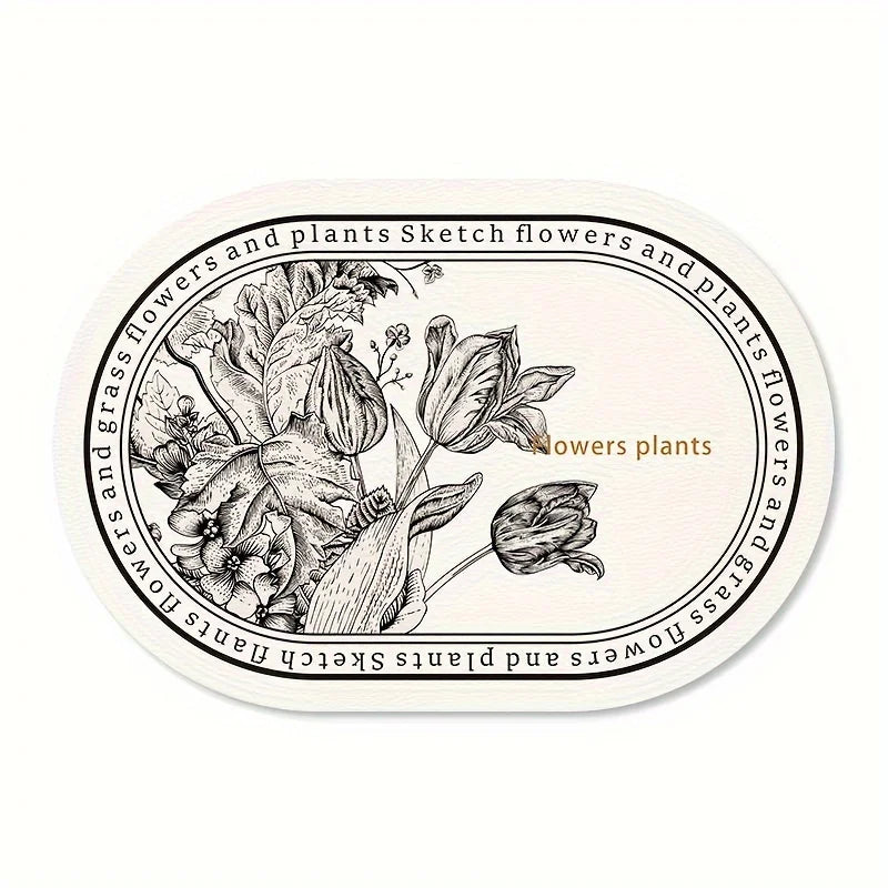 Oval Floral PU Leather Table Placemats 4 Pieces