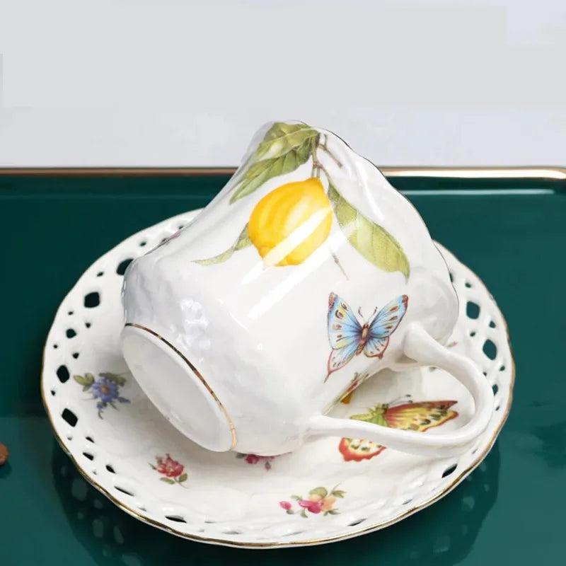 European Ceramic Lemon Butterfly Coffee Cup Set
