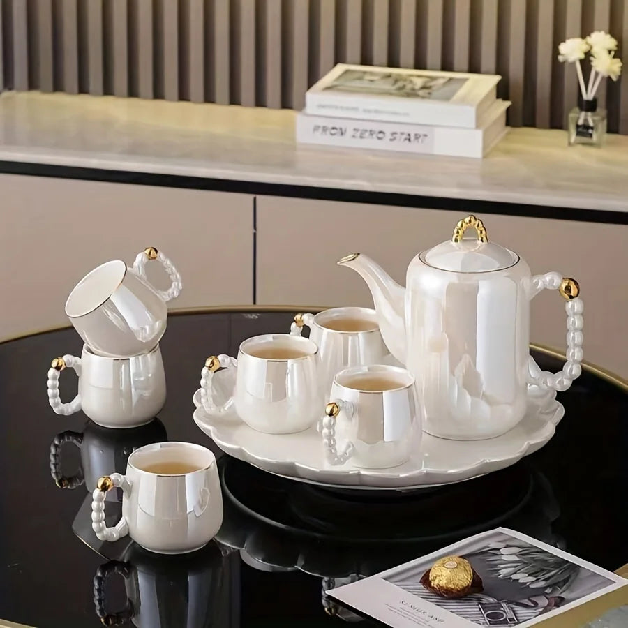 European Pearl White Porcelain Tea Set