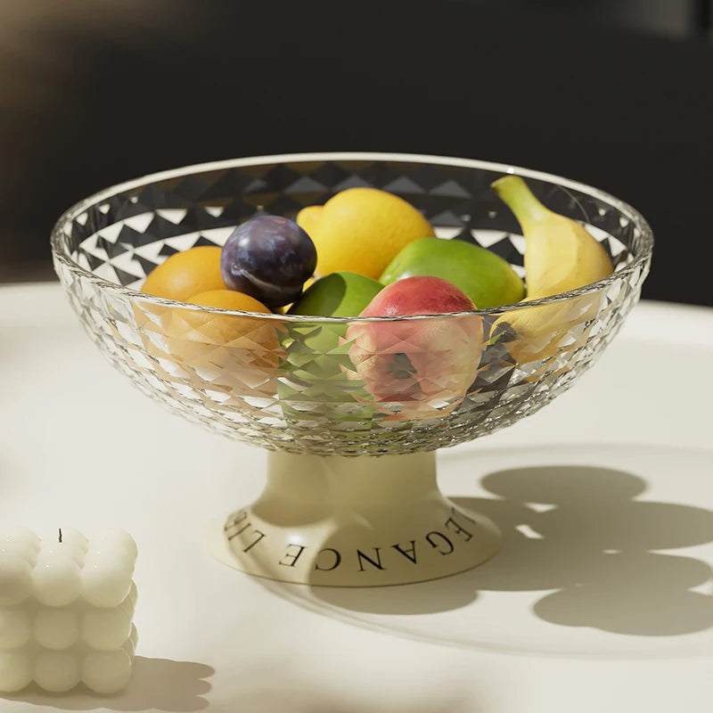 European Glass Fruit Tray with Wooden Base