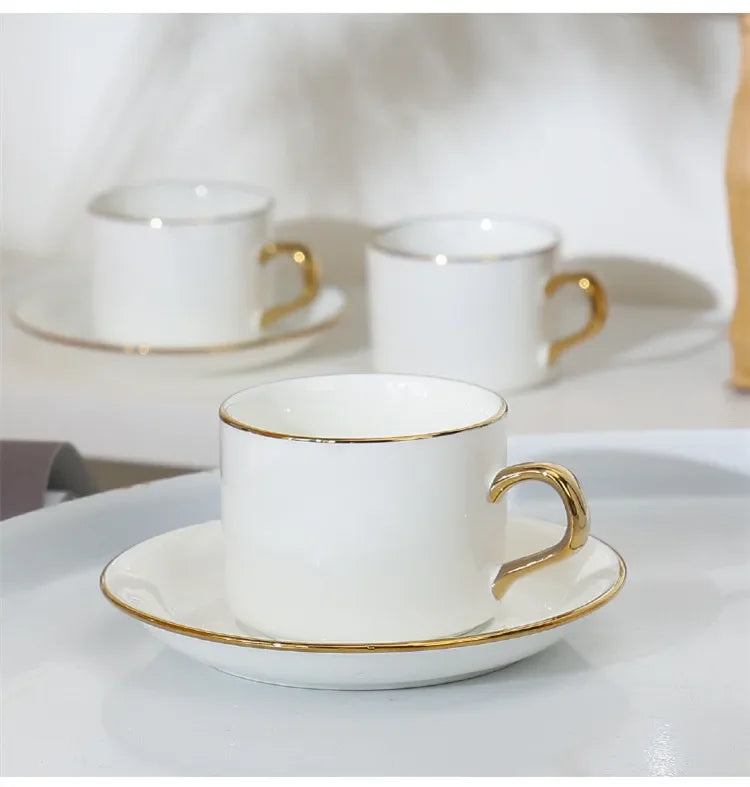 Golden Porcelain Coffee Cup and Saucer Set 6pcs