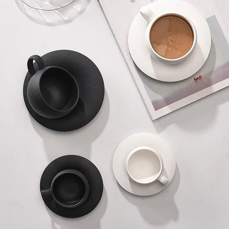 Japanese Black and White Stone Coffee Cup Set
