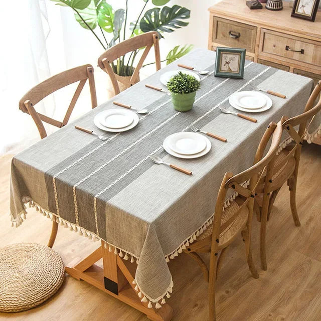 Battilo Linen Tablecloth with Tassels Waterproof