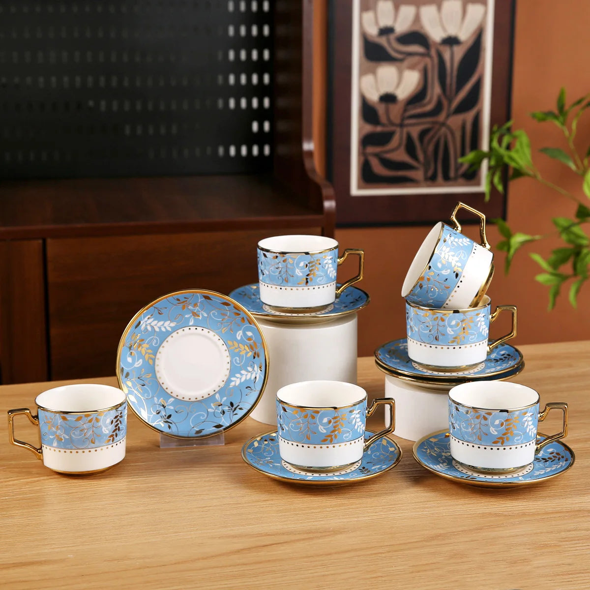 French Retro Ceramic Coffee Cup Set (6 Piece)