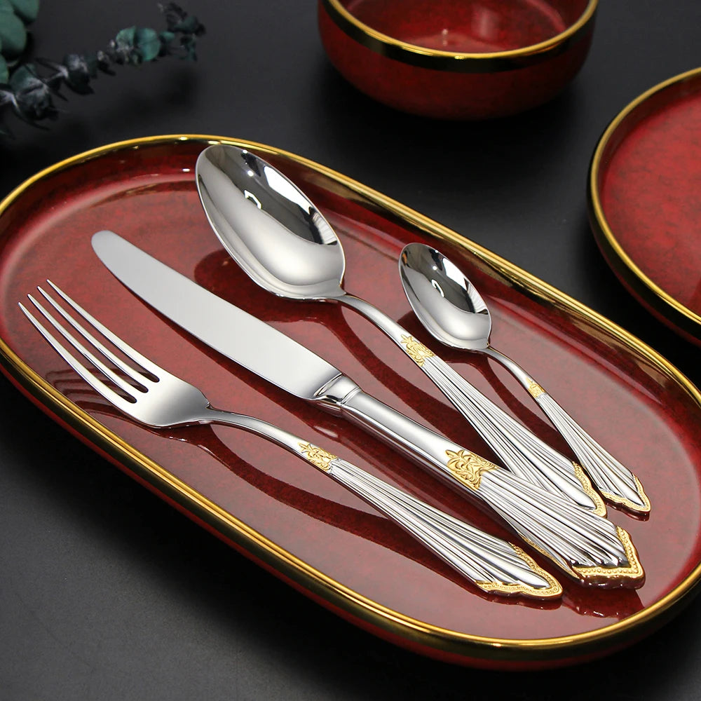 Luxury Gold Plated Stainless Steel Flatware Set