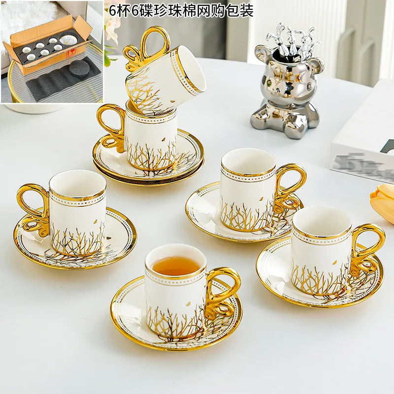 European Gold Ceramic Coffee Cup Set 6pcs