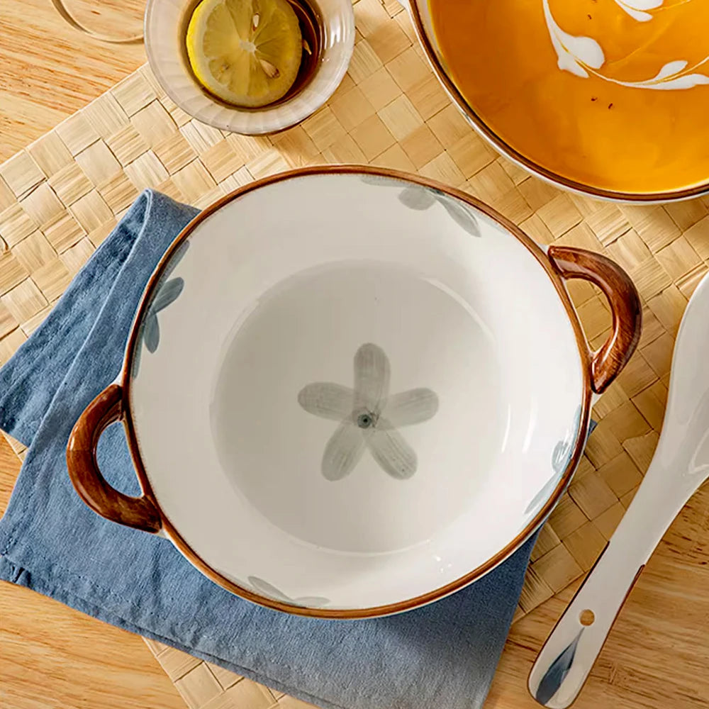 Ceramic Bowl With Handle 1500ml Household Use