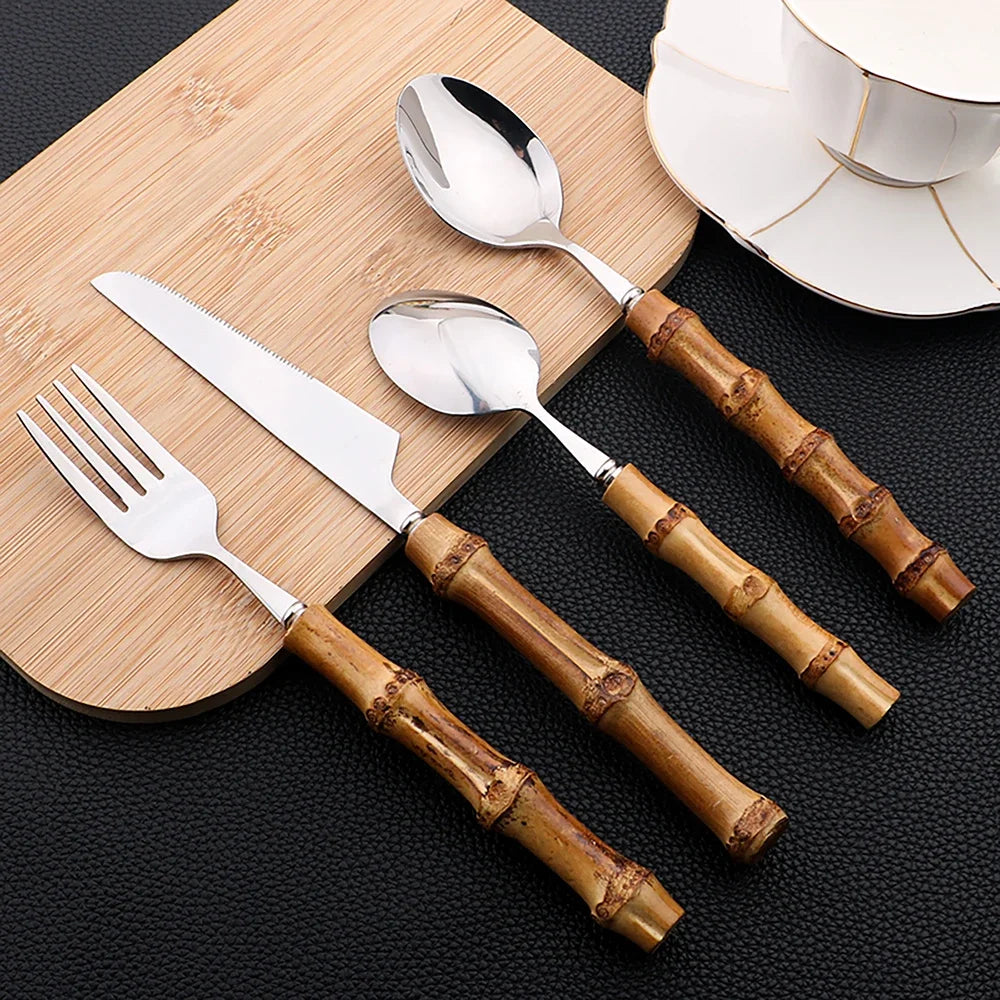 Bamboo Handle Stainless Steel Cutlery Set