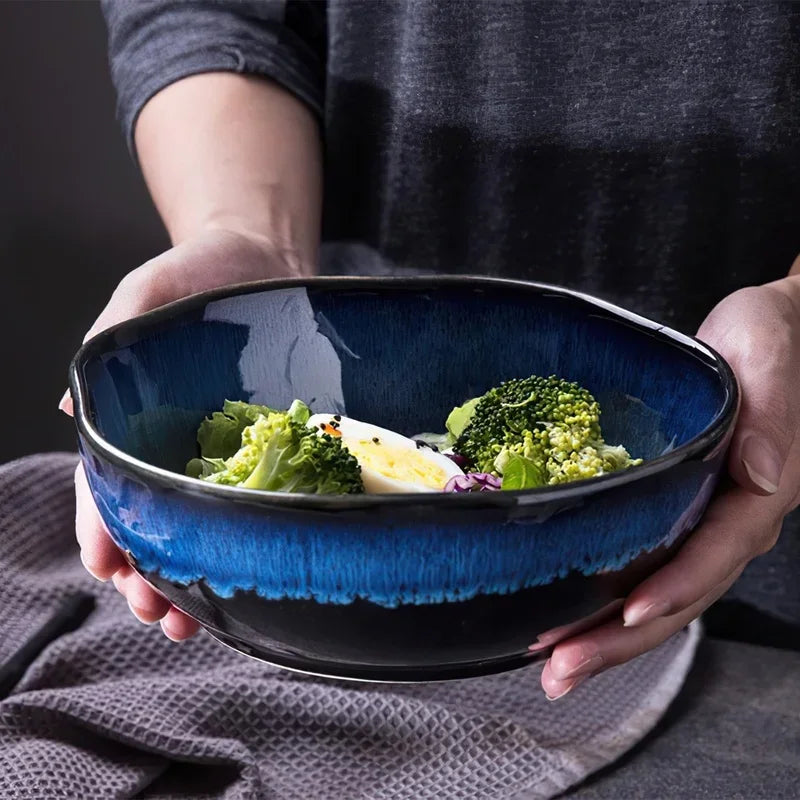 Blue Bone China Handmade Ceramic Bowl