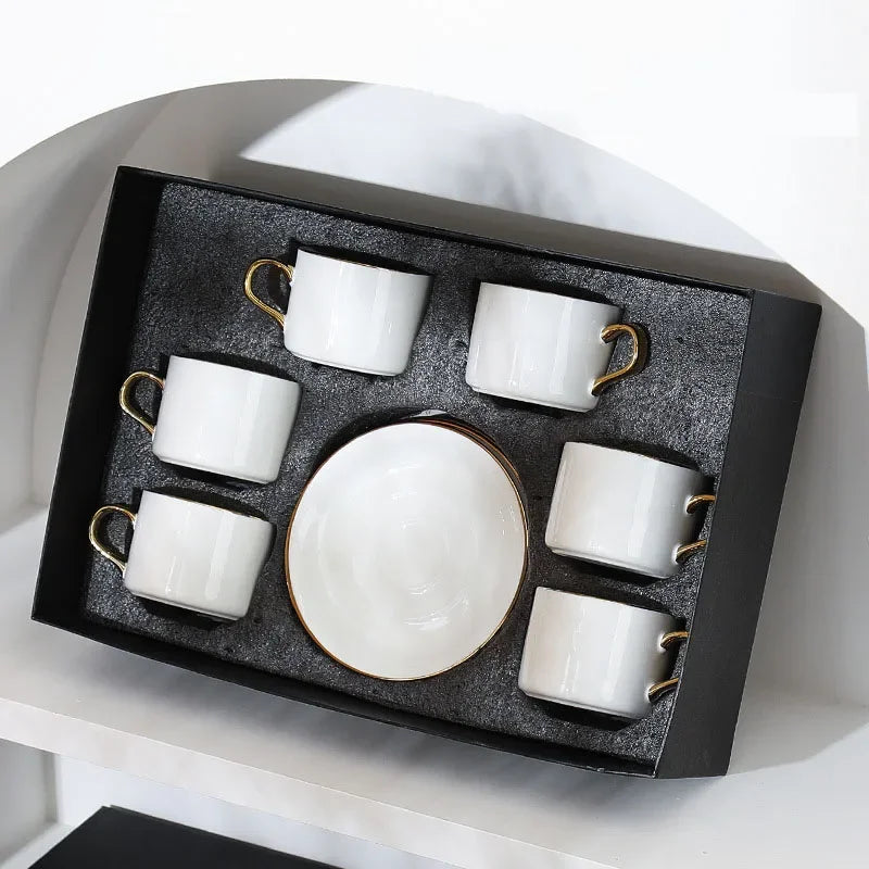 Golden Porcelain Coffee Cup and Saucer Set 6pcs