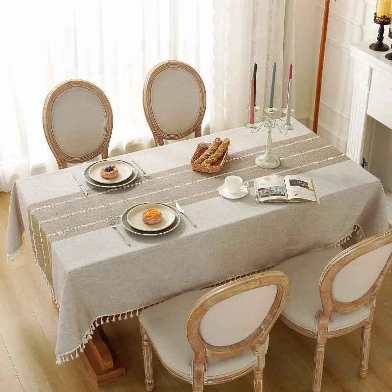 Battilo Linen Tablecloth with Tassels Waterproof