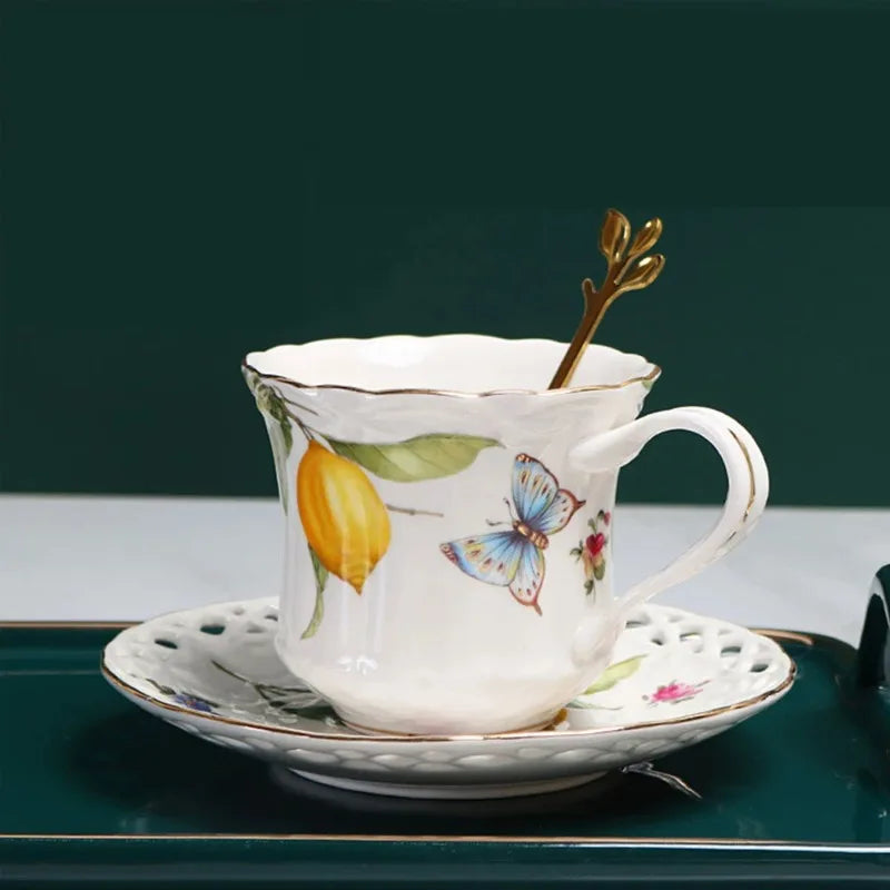 European Ceramic Lemon Butterfly Coffee Cup Set