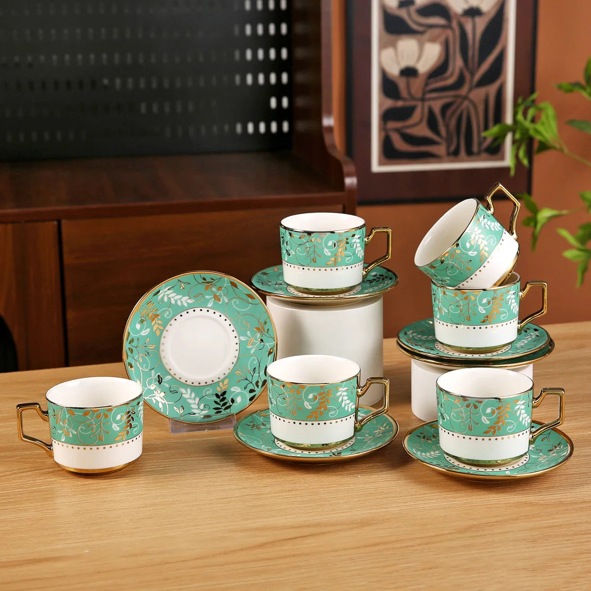 French Retro Ceramic Coffee Cup Set (6 Piece)