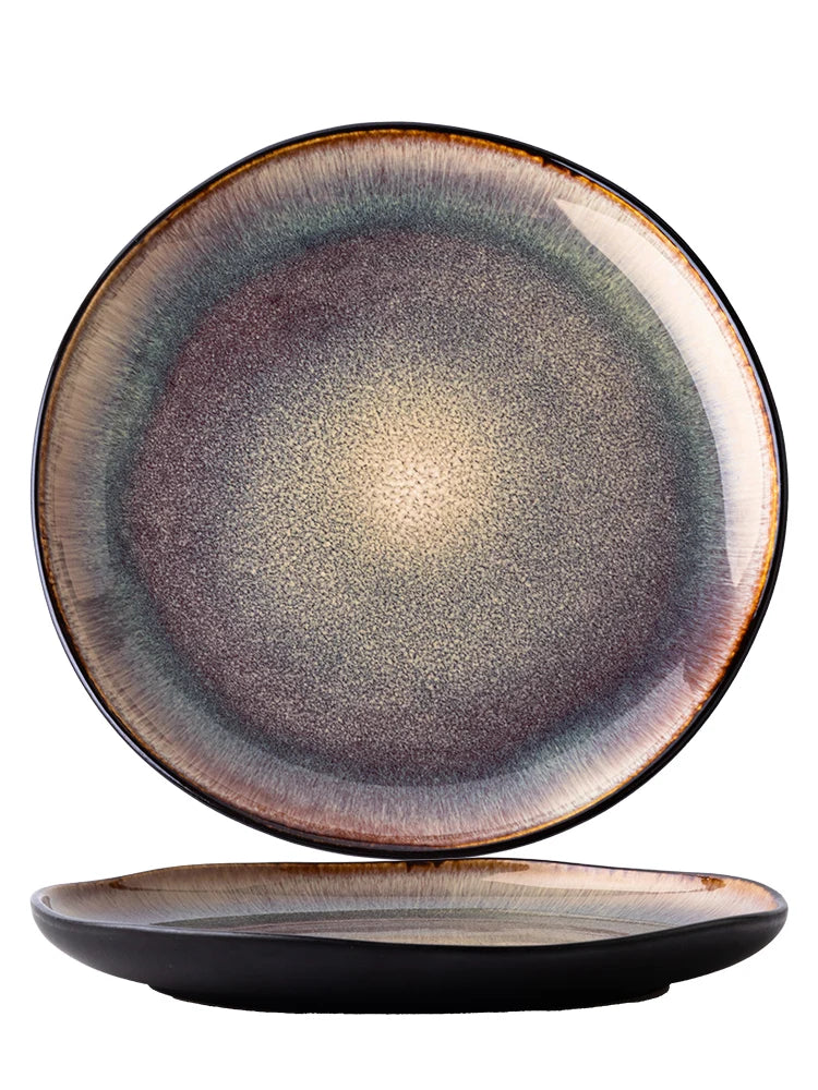 Retro European Ceramic Flat Pasta Plate