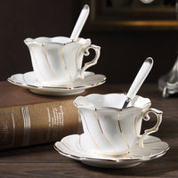 Ceramic Coffee Cups Saucers Spoons and Rack Set for 6