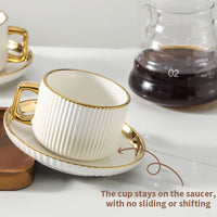 Ribbed Ceramic Coffee Cup and Saucer
