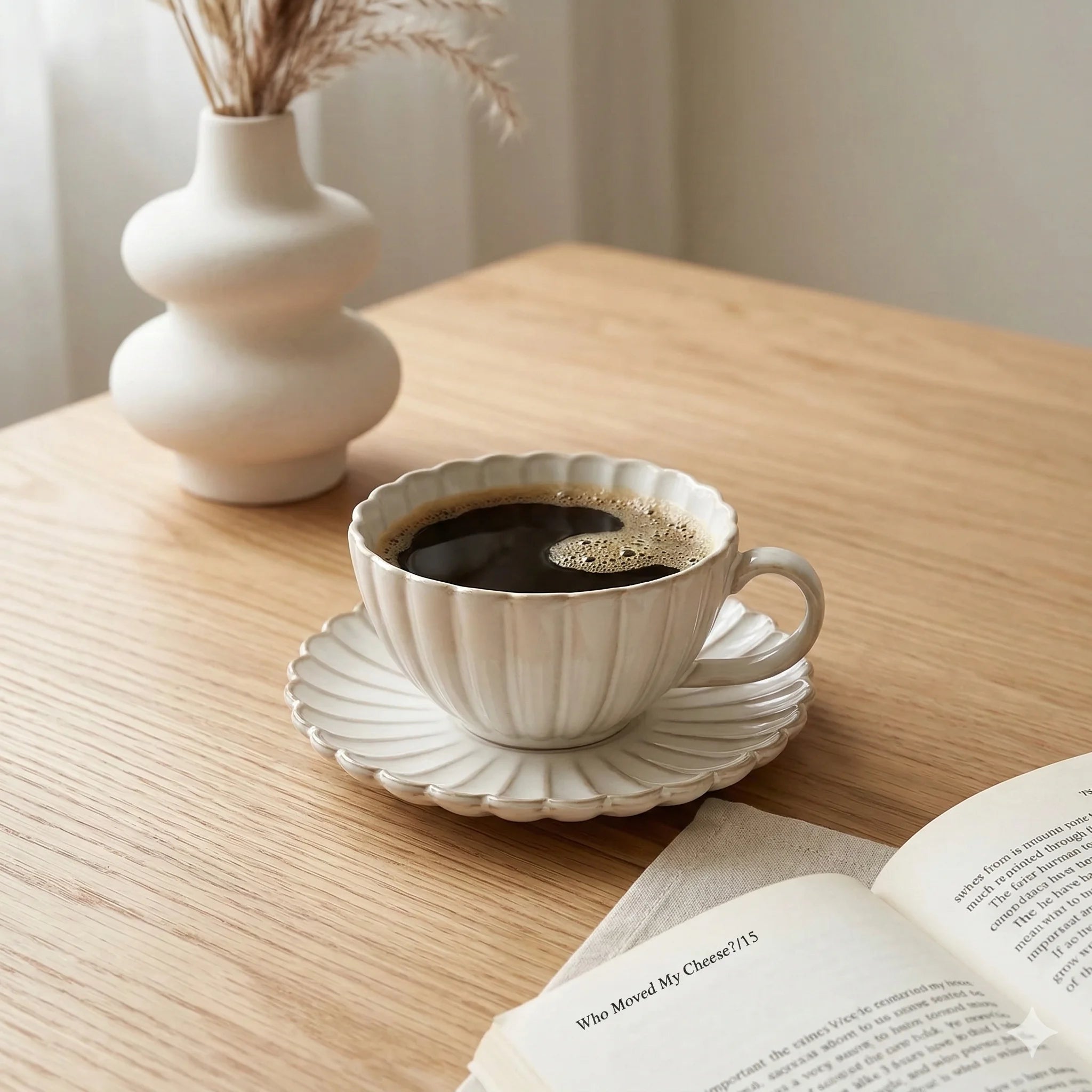 Ceramic Tea Cup and Saucer Set, Modern Wide Design, view 3