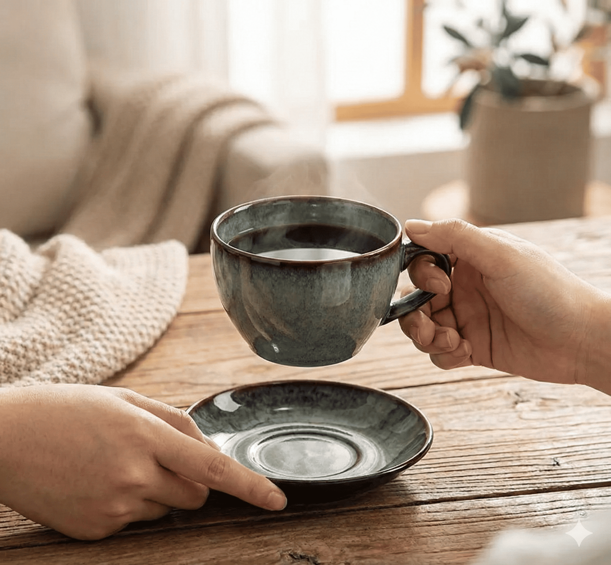 Ceramic Coffee Cup and Saucer, Glazed Finish, 300 ml, view 5