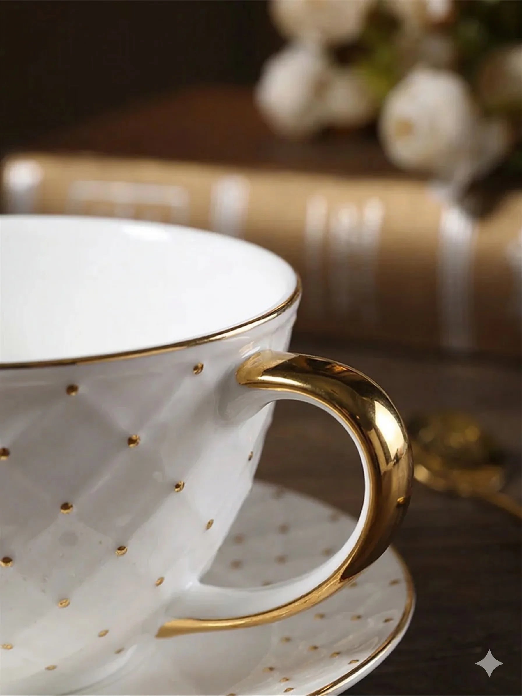 Hand Painted Bone China Cups and Saucers Set of 6, 200 ml, view 2