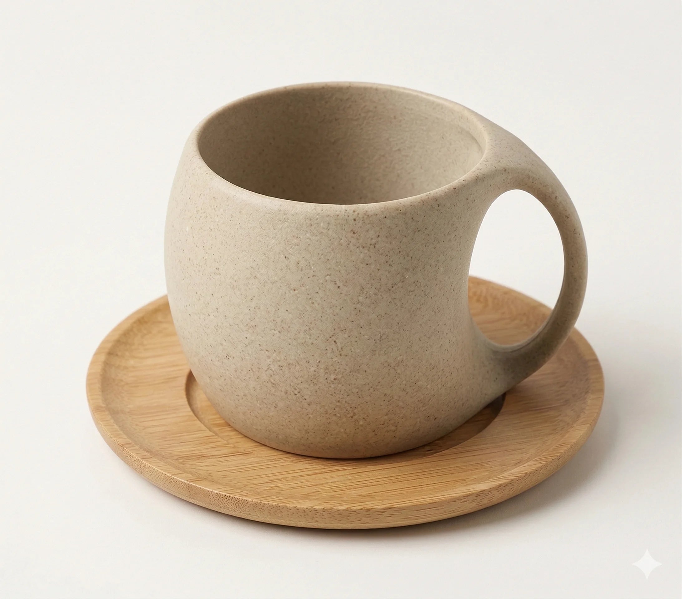Ceramic Coffee Cup and Saucer Set, Ergonomic Handle, 220 ml in Beige